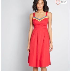 🎉ModCloth Verve Red and Rainbow Dress